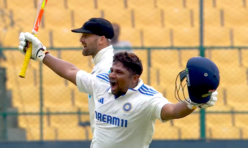 Sarfaraz Khan's maiden Test Century vs Newzealand at Bengaluru